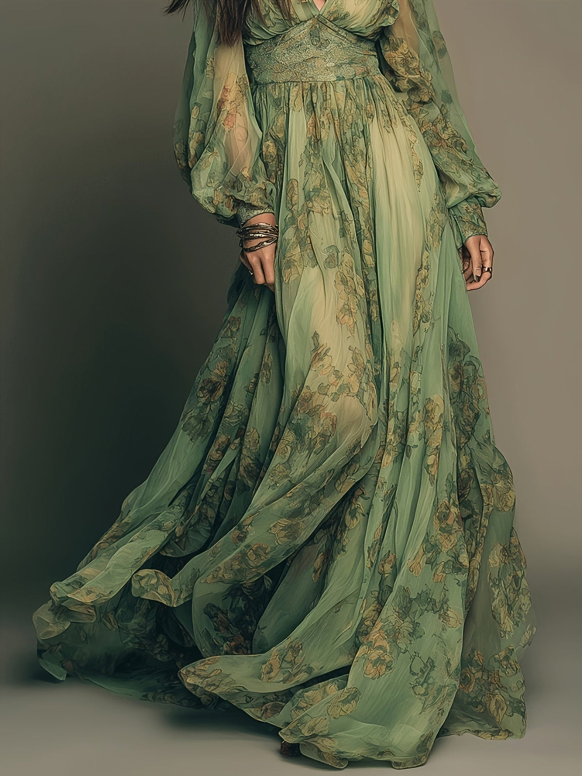 Amanda | Bohemian Floral Maxi Dress with Ruffles and Vintage Charm