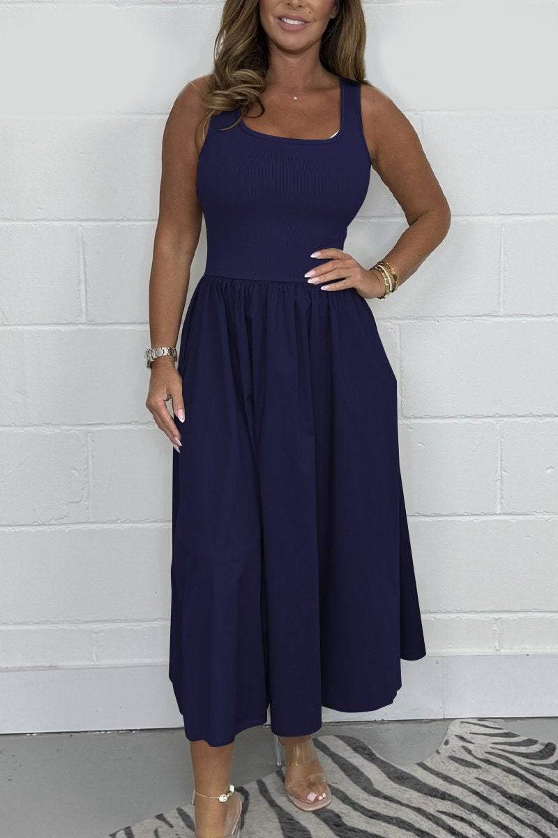 Jorellaia | Women's Sleeveless A-Line Dress with Elegant Square Neckline