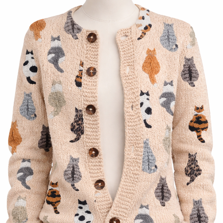 Vessina | Artistic Cardigan with Cat Print