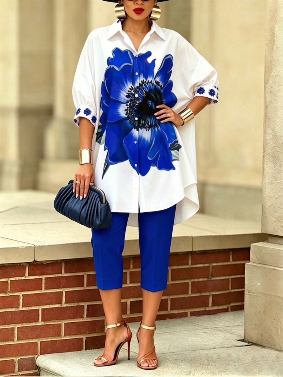 Dellira | Artistic and Stylish Two-Piece Set with Floral Shirt and Pants
