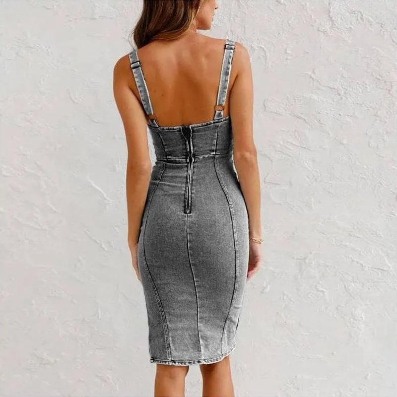 Delira | Women's Fitted Denim Dress with Adjustable Belt