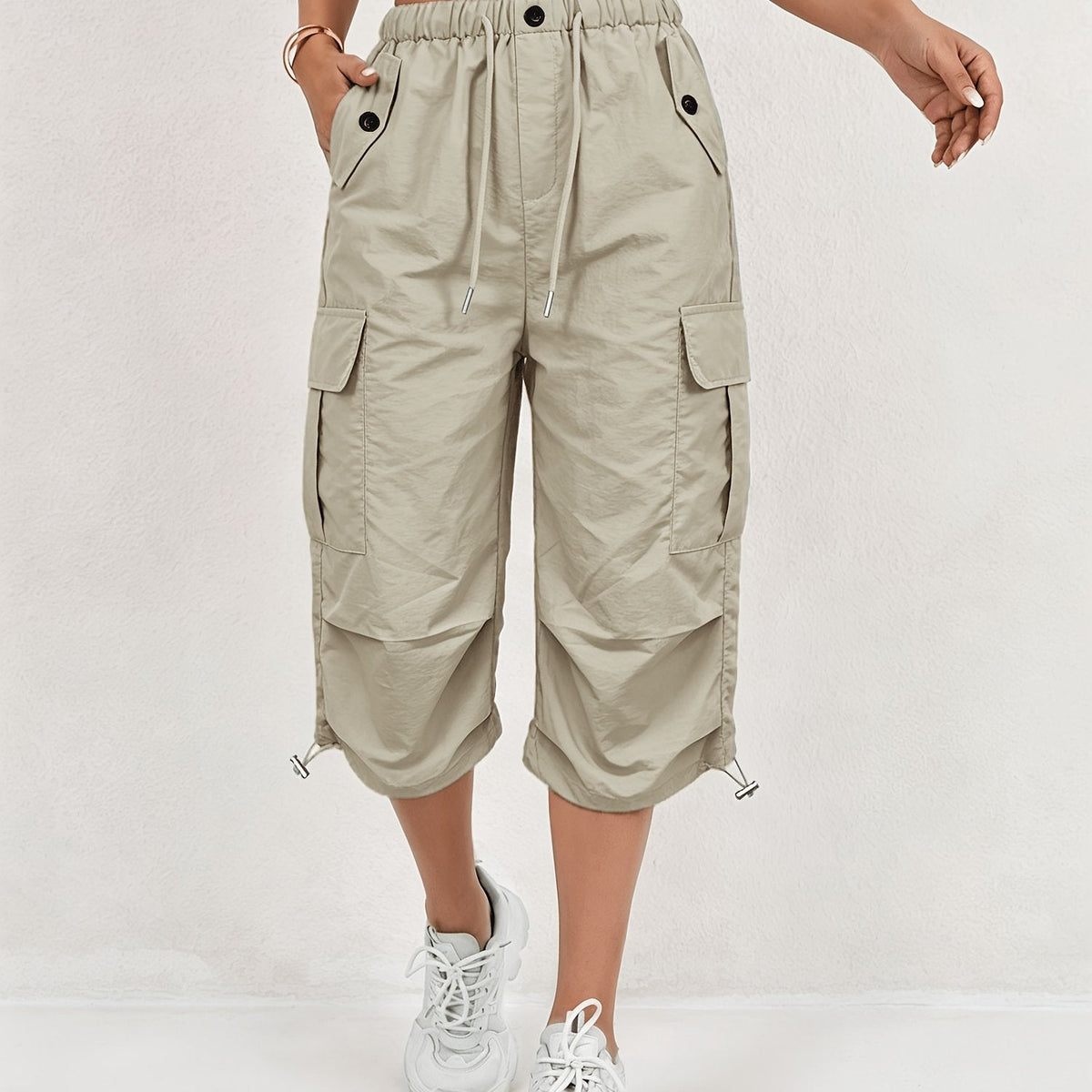 Mireille | Women's Quick-Dry Cargo Capri Pants with Elastic Waist and Drawstring - Lightweight and Stretchy, Suitable for - Outdoor Pants, Multi-Pants, Machine Washable, Loose Fit Mid-Length for, Travel, Casual Wear