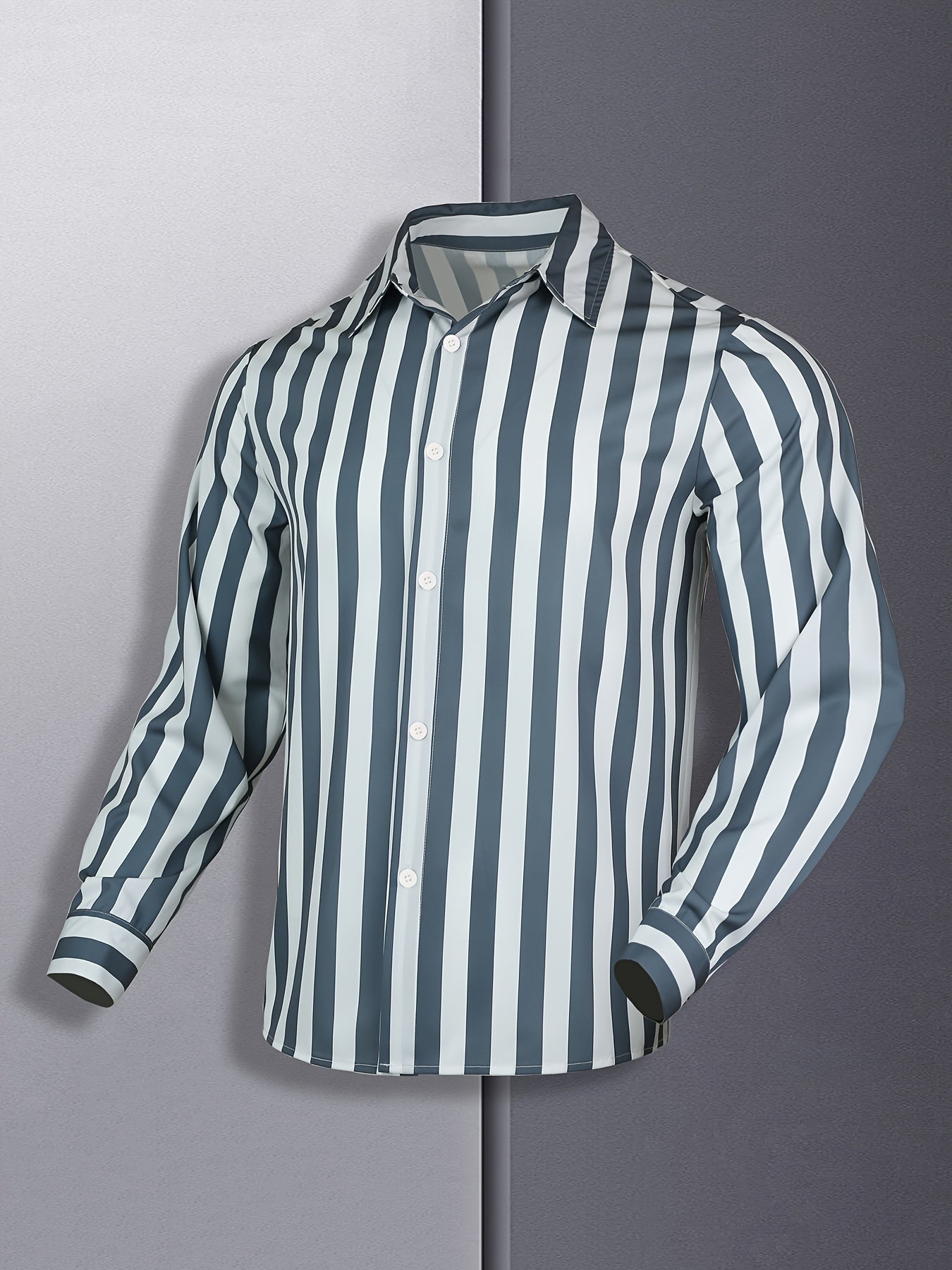 Kervik™ Men's Long Sleeve Tropical Shirt with Stripes and Classic Collar