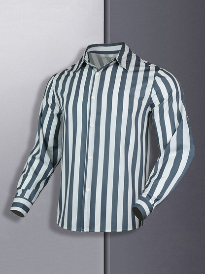 Kervik™ Men's Long Sleeve Tropical Shirt with Stripes and Classic Collar