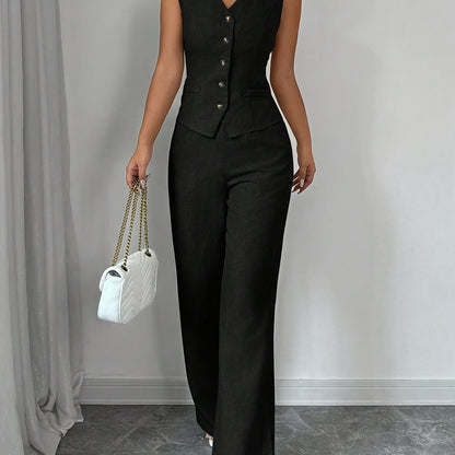 Malia™ Elegant Vest with V-Neck and Straight Pants Set
