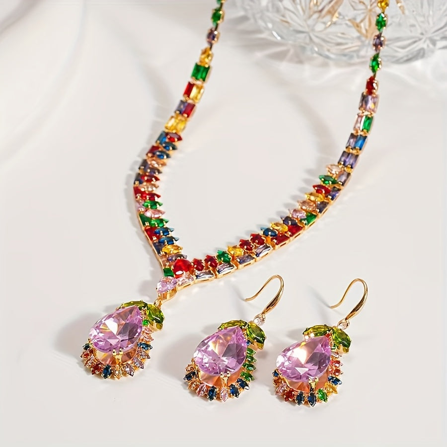 Quothex | Elegant Multicolor Drop Design Necklace and Earrings Set