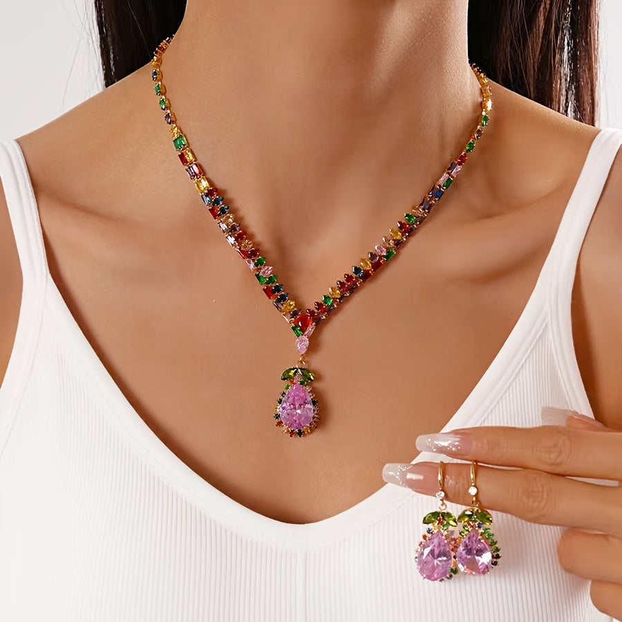 Quothex | Elegant Multicolor Drop Design Necklace and Earrings Set