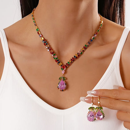 Quothex | Elegant Multicolor Drop Design Necklace and Earrings Set