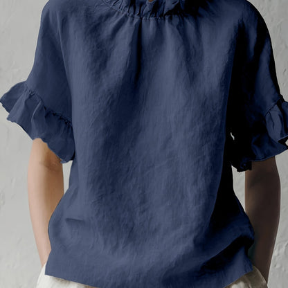 Yuna™ Solid Color Casual Blouse with Elegant Collar