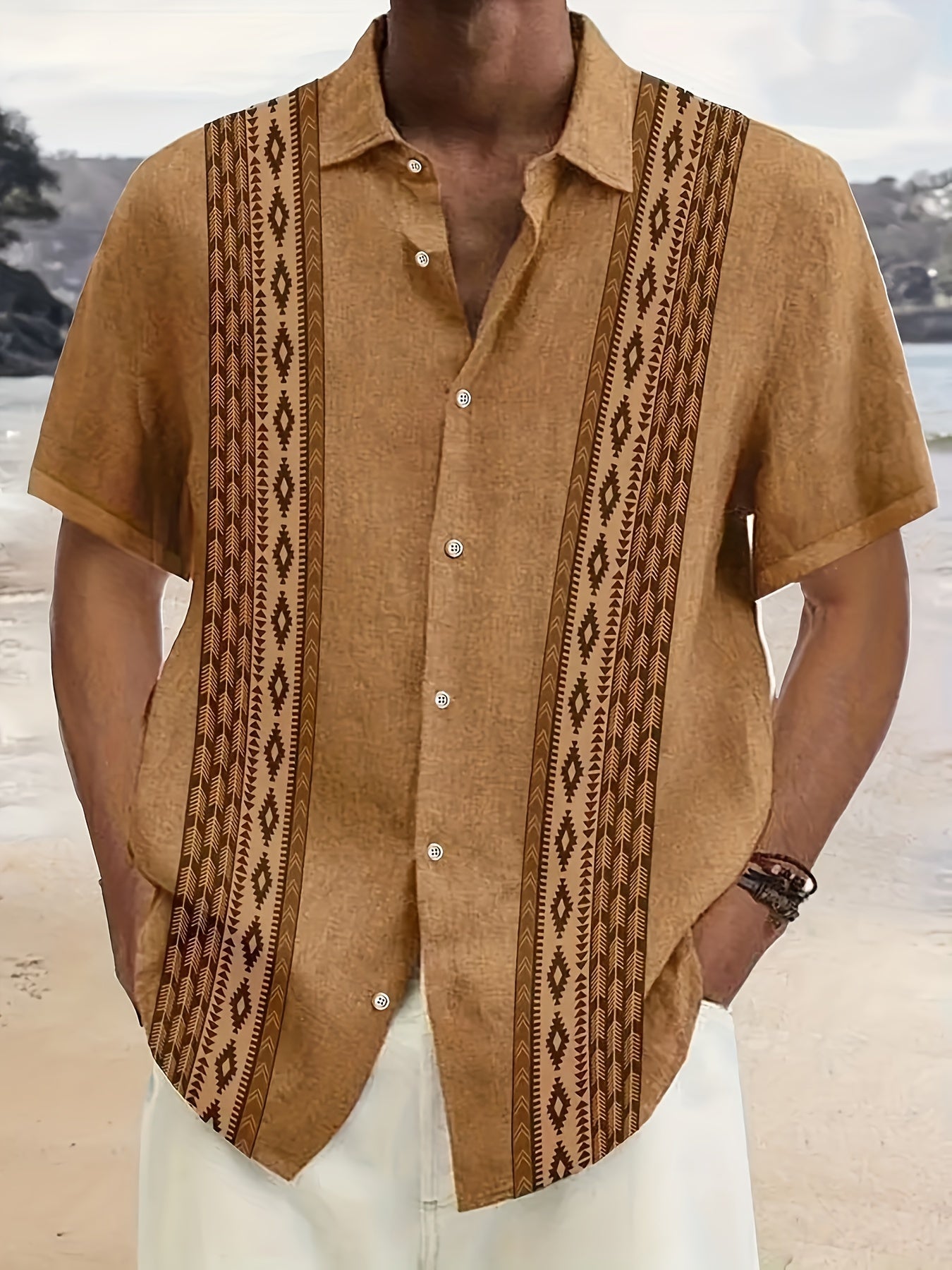 Carter™ Men's Vintage Shirt with Ethnic Print and Tropical Style