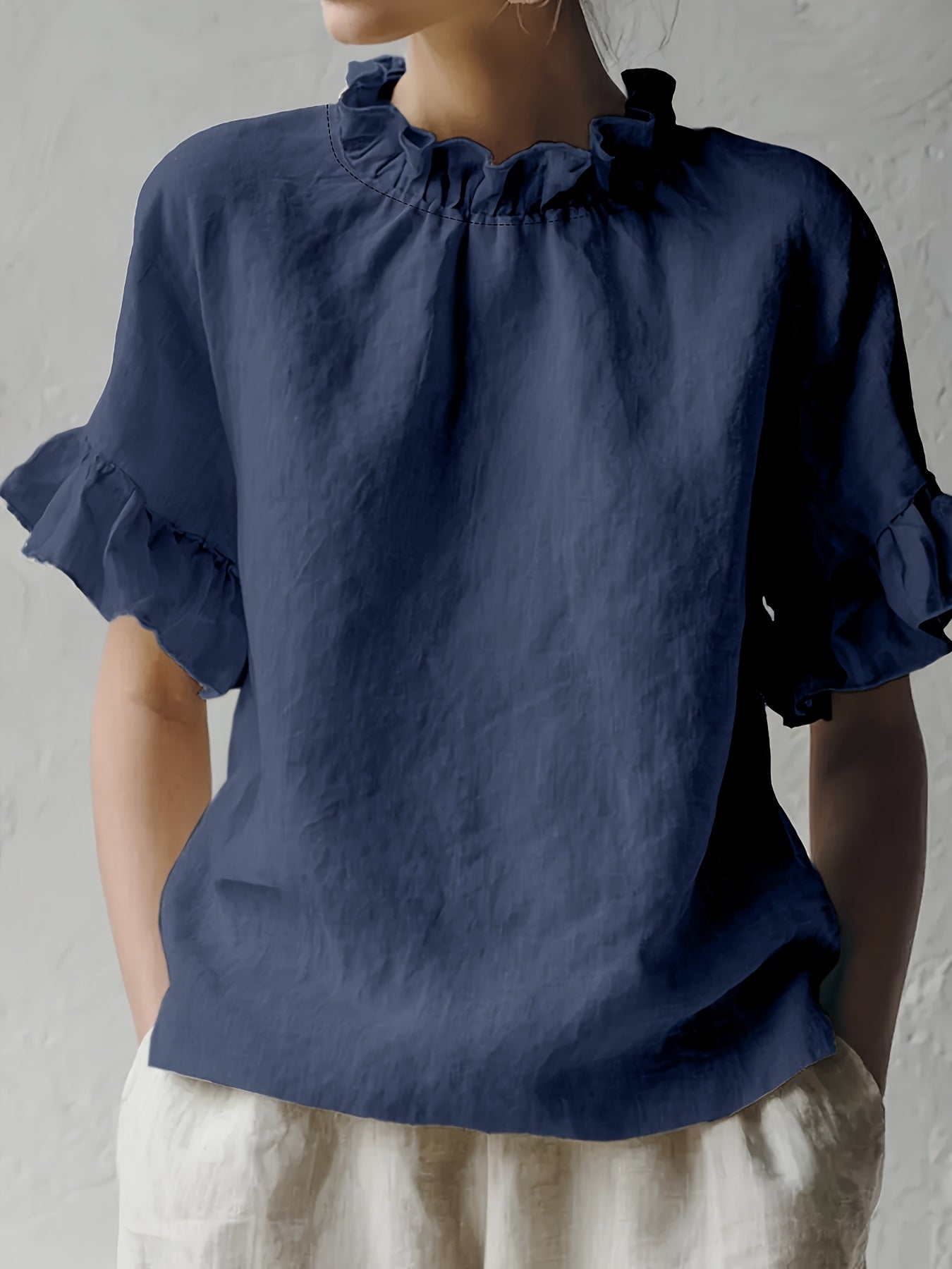 Yuna™ Solid Color Casual Blouse with Elegant Collar
