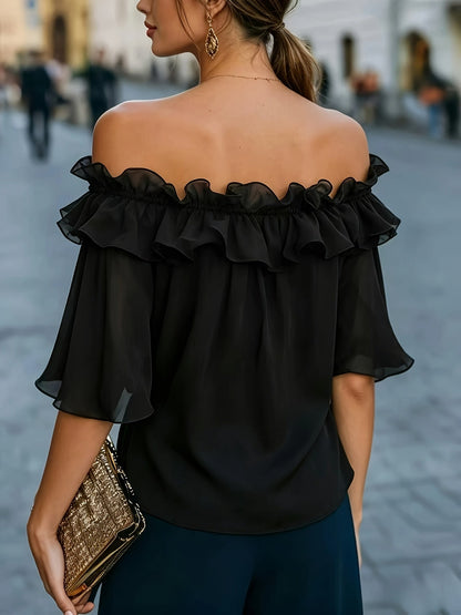 Bruvelle | Elegant Off-Shoulder Blouse with Short Sleeves