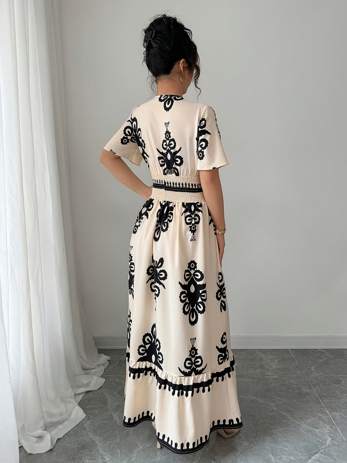 Grace | Vintage Summer Maxi A-Line Dress for Women with Print and V-Neck
