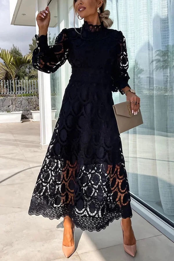 Jalvique | Midi Party Dress with Lace Sleeves