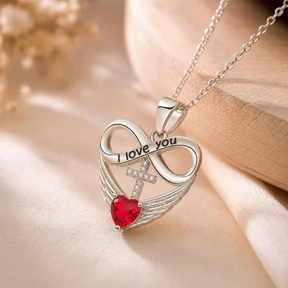 Valencia | Red Heart Necklace with Angel Wings and Cross