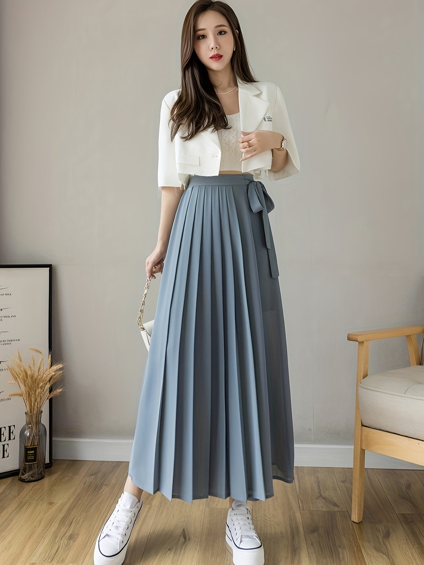 Caexine | Wide Leg Pleated Pants with Elegant Cut