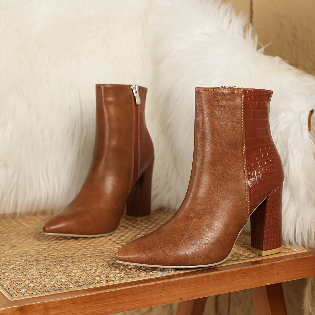 Alexandra | Elegant Western Style Wide Heel Pointed Toe Booties