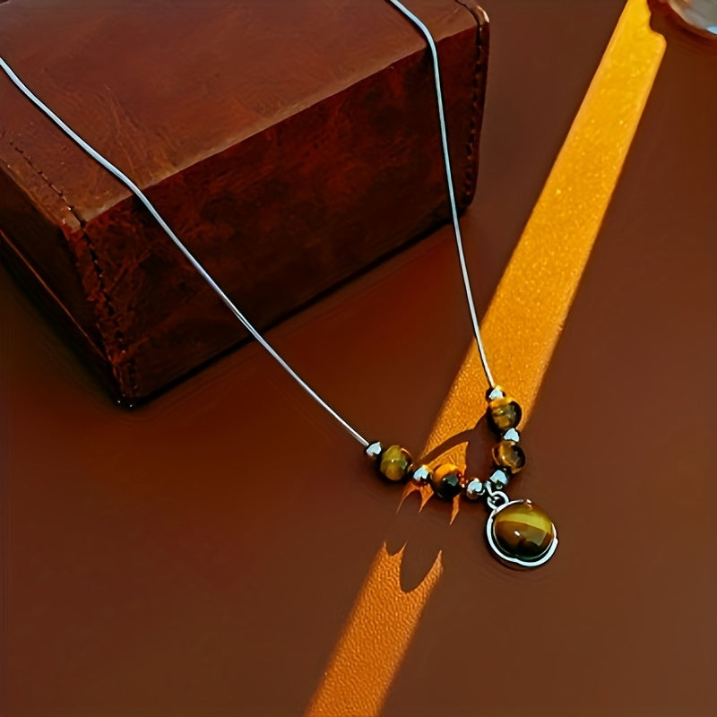 Lucia | Tiger Eye Necklace with Circular Pendant and Timeless Elegance