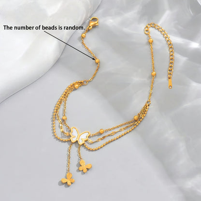 Brianna | Bohemian Three-Layer Ankle Bracelet with Charms and White Beads