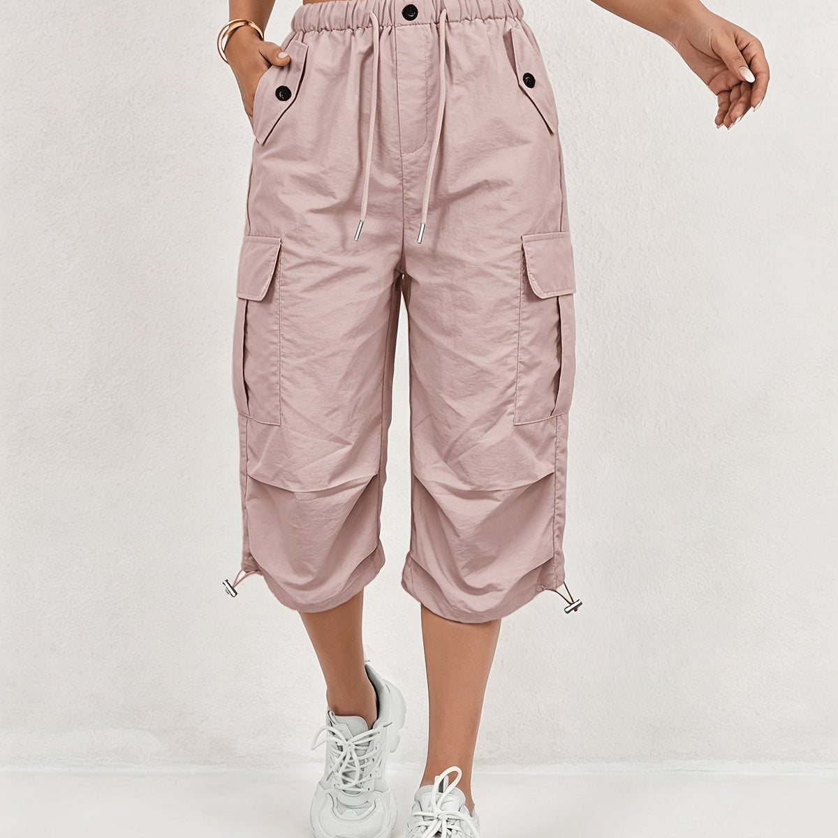 Mireille | Women's Quick-Dry Cargo Capri Pants with Elastic Waist and Drawstring - Lightweight and Stretchy, Suitable for - Outdoor Pants, Multi-Pants, Machine Washable, Loose Fit Mid-Length for, Travel, Casual Wear