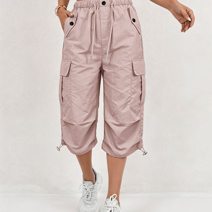 Mireille | Women's Quick-Dry Cargo Capri Pants with Elastic Waist and Drawstring - Lightweight and Stretchy, Suitable for - Outdoor Pants, Multi-Pants, Machine Washable, Loose Fit Mid-Length for, Travel, Casual Wear
