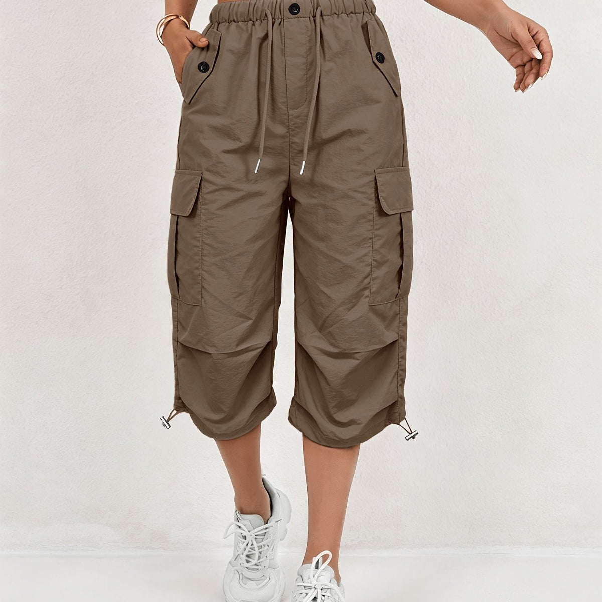 Mireille | Women's Quick-Dry Cargo Capri Pants with Elastic Waist and Drawstring - Lightweight and Stretchy, Suitable for - Outdoor Pants, Multi-Pants, Machine Washable, Loose Fit Mid-Length for, Travel, Casual Wear
