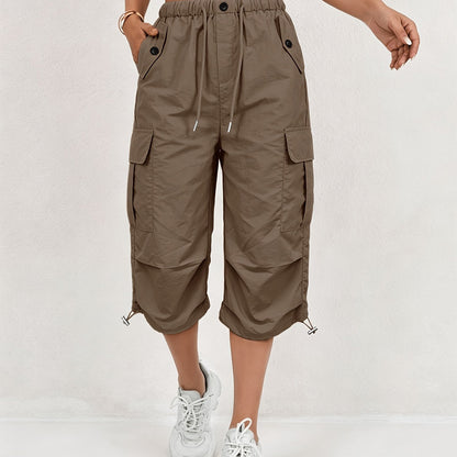 Mireille | Women's Quick-Dry Cargo Capri Pants with Elastic Waist and Drawstring - Lightweight and Stretchy, Suitable for - Outdoor Pants, Multi-Pants, Machine Washable, Loose Fit Mid-Length for, Travel, Casual Wear