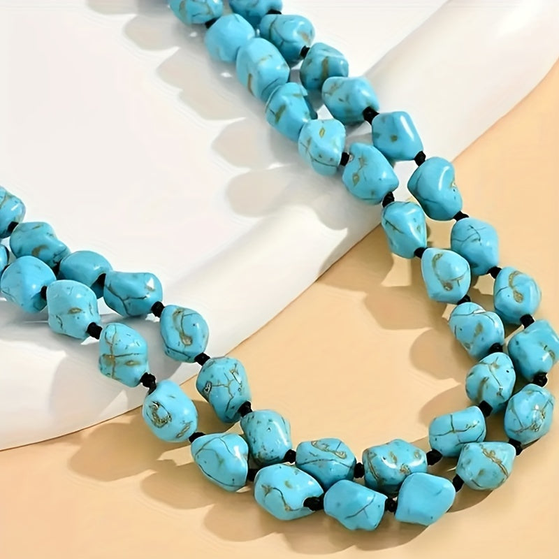 Saria™ Bohemian Double Layer Necklace with Turquoise and Natural Stones