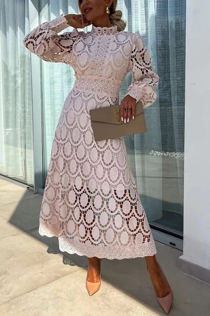 Jalvique | Midi Party Dress with Lace Sleeves