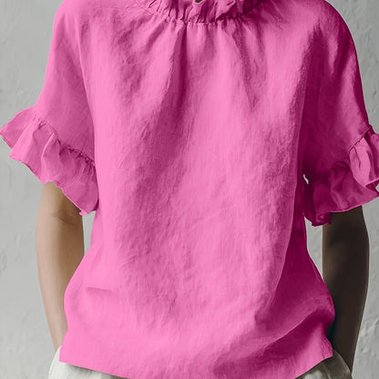 Yuna™ Solid Color Casual Blouse with Elegant Collar