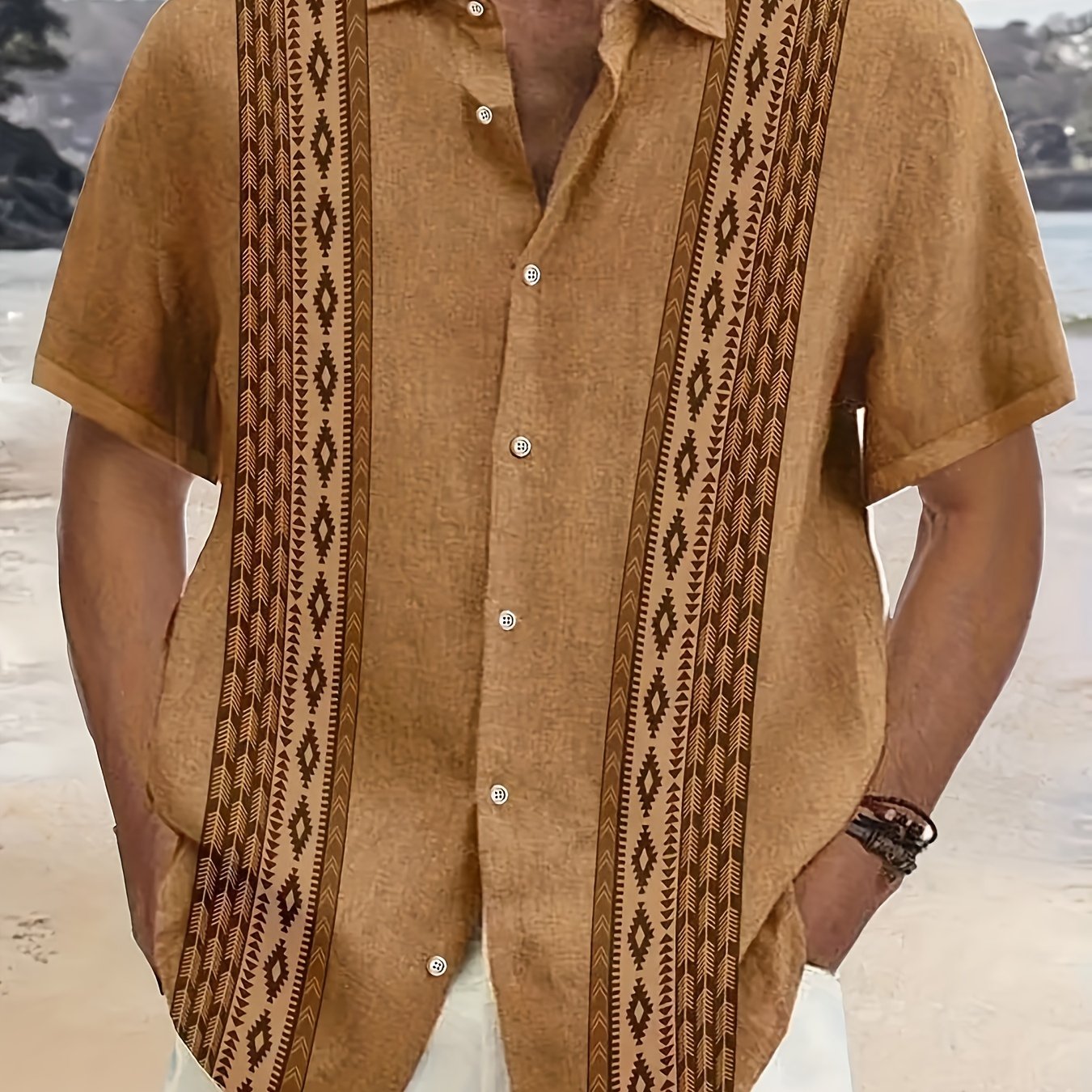 Carter™ Men's Vintage Shirt with Ethnic Print and Tropical Style