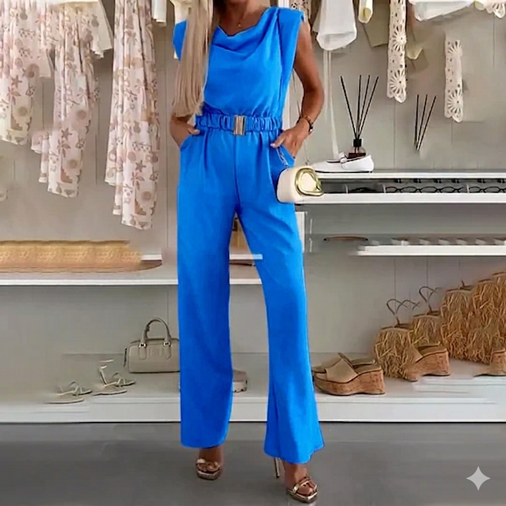 Kaia™ Sleeveless Jumpsuit with Draped Neckline and Pockets
