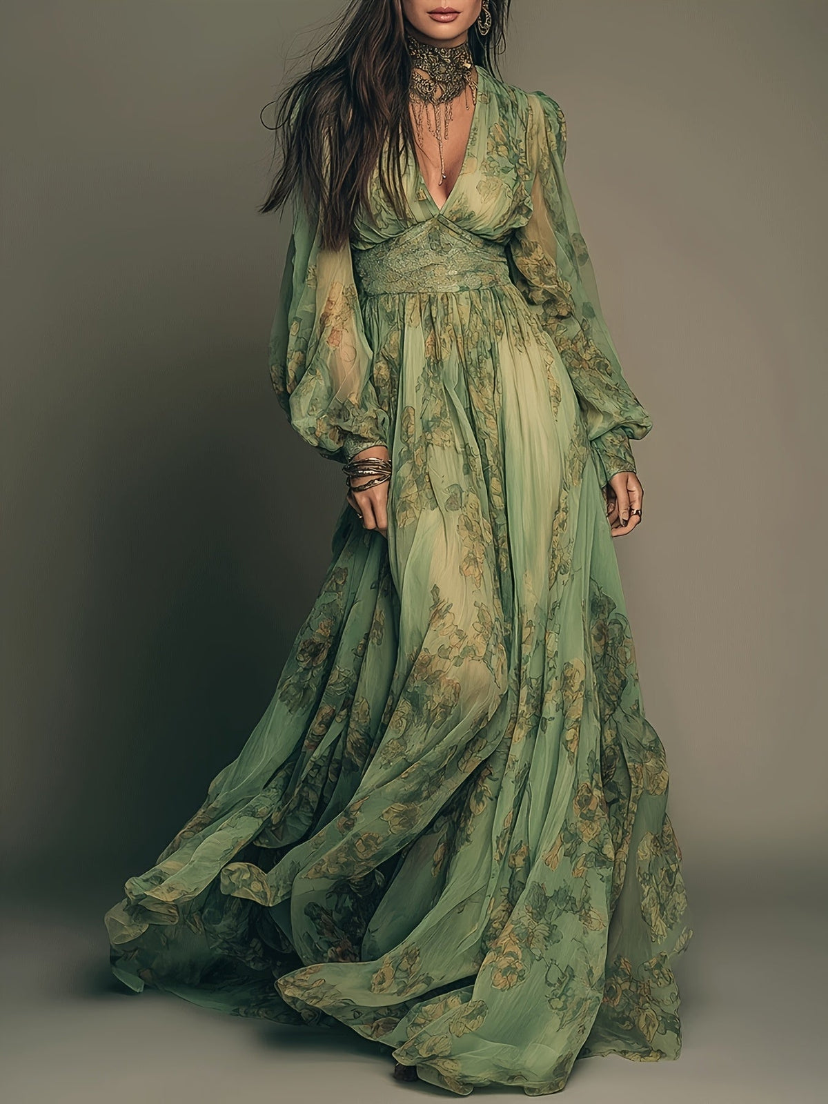 Amanda | Bohemian Floral Maxi Dress with Ruffles and Vintage Charm