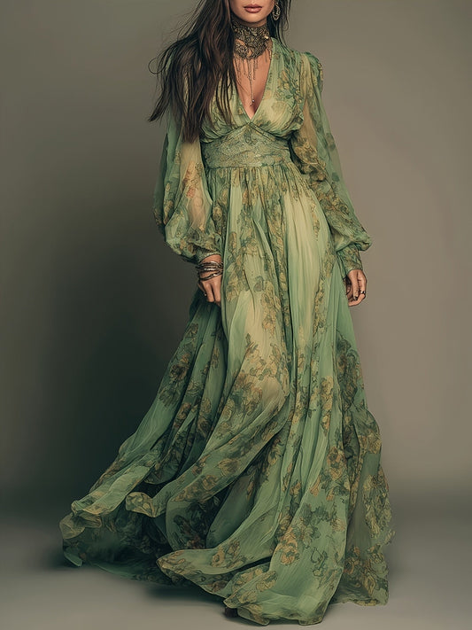 Amanda | Bohemian Floral Maxi Dress with Ruffles and Vintage Charm