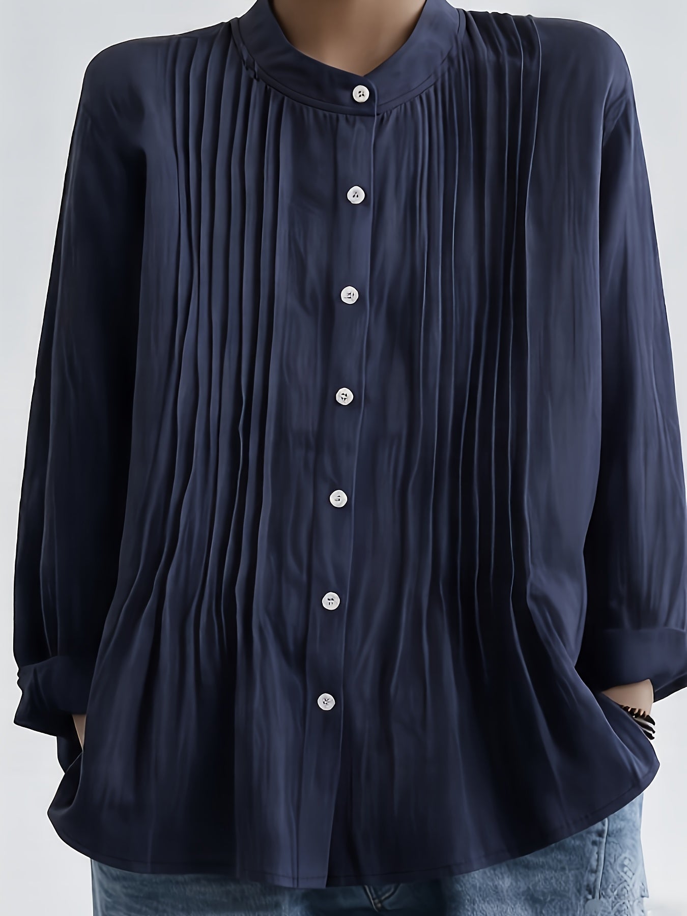 Arlet™ Vintage Linen Blouse with Mao Collar and Loose Sleeves