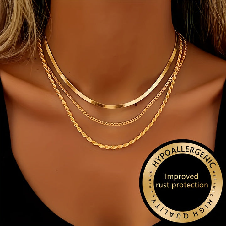 Winsley™ Elegant Three-Layer Necklace with Gold Finish