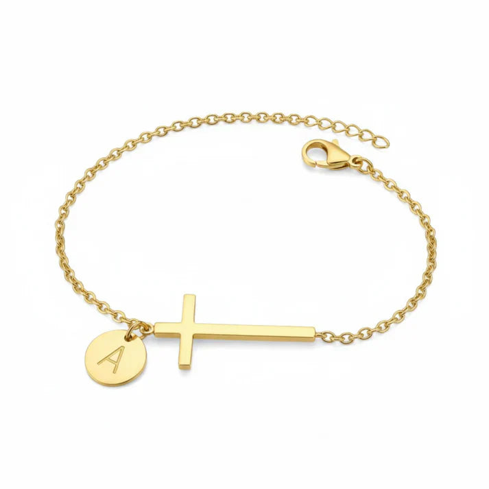 Elodryn™ Sacred Initial Bracelet – Personalized Cross