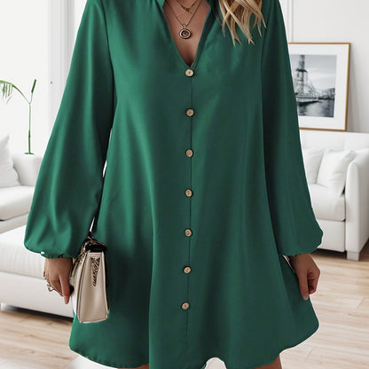 Faria™ Elegant Long Sleeve V-Neck Dress