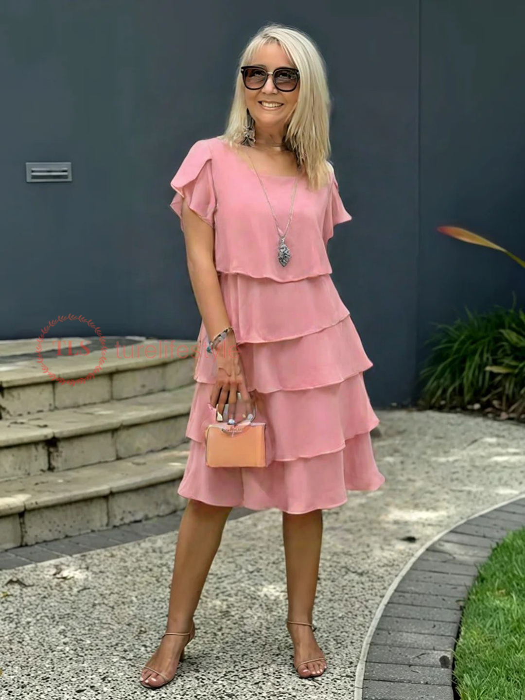 Arvella™ Double Layer Chiffon Cape Dress