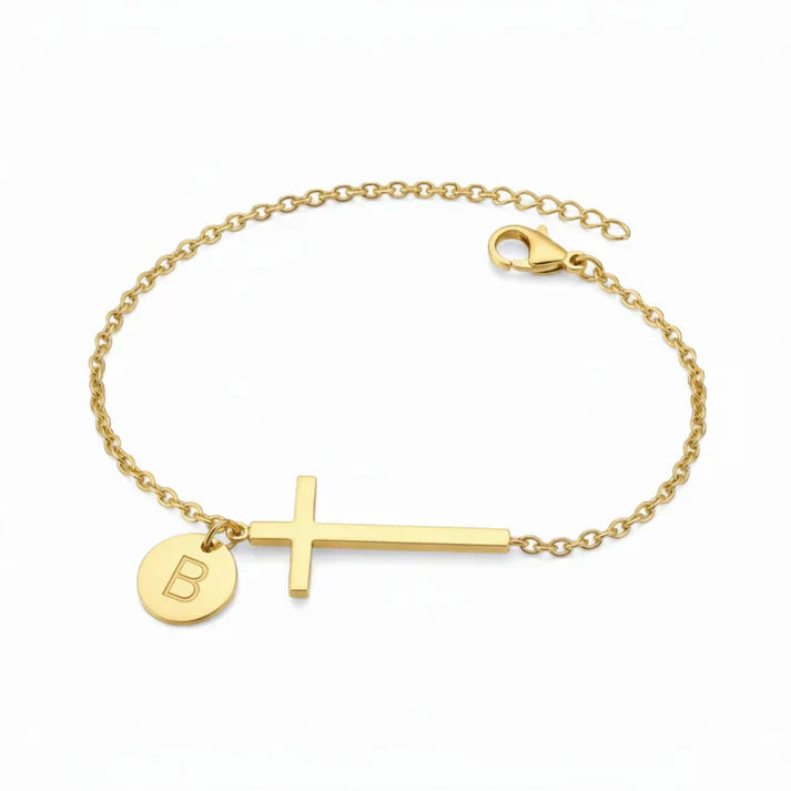 Elodryn™ Sacred Initial Bracelet – Personalized Cross