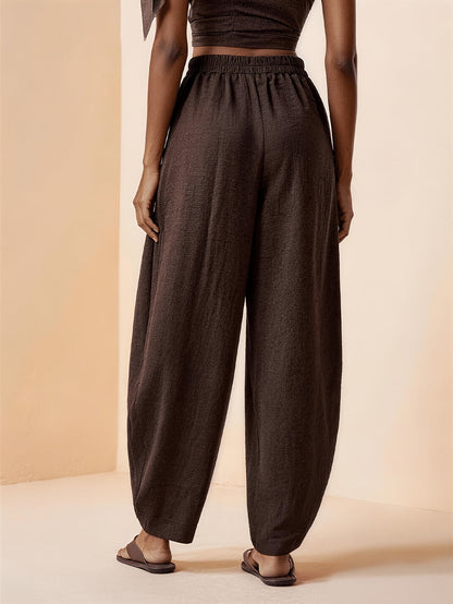 Droveaux | Elegant Straight Leg Pants with Elastic Waist and Pleats