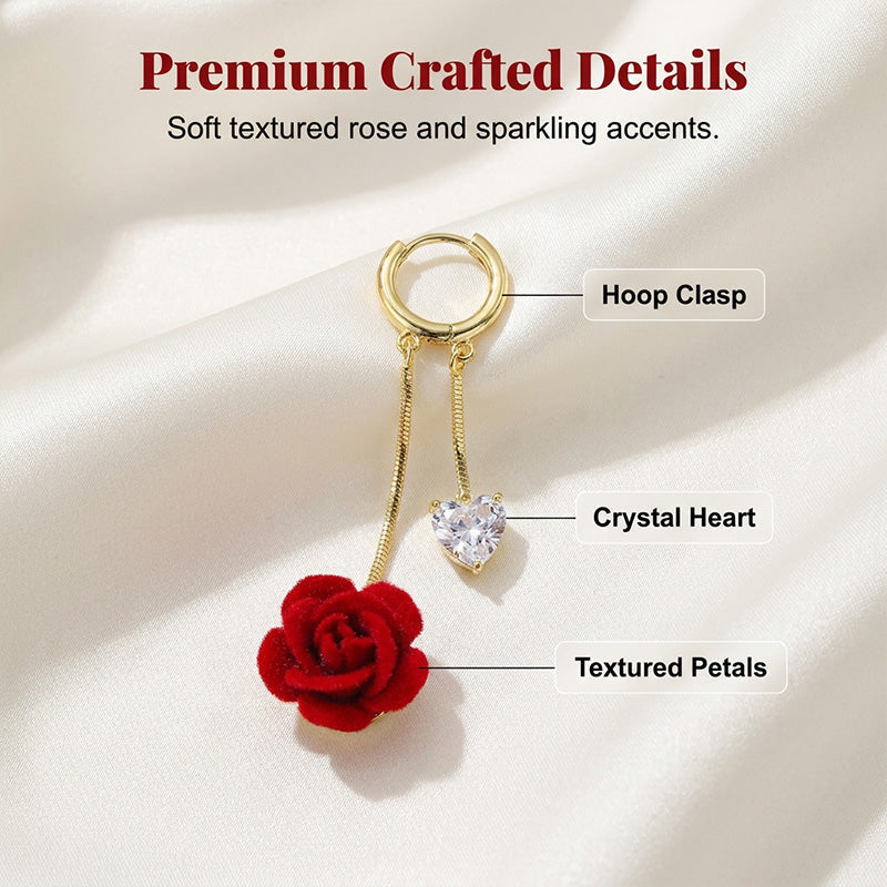 Jennifer | Red Rose Earrings with Sparkling Hearts