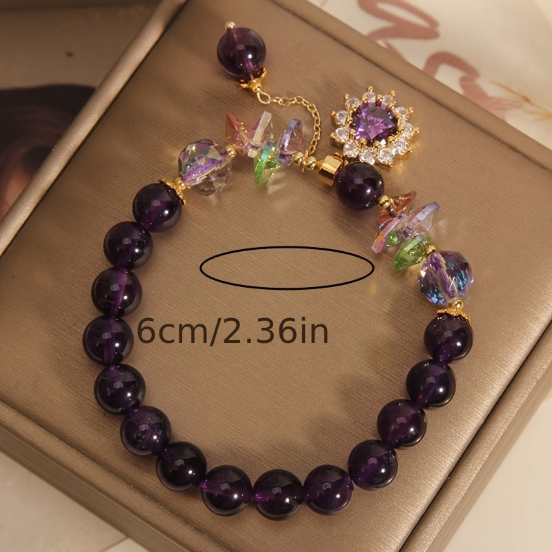 Winter | Purple Beaded Bracelet with Shiny Crystal Pendant
