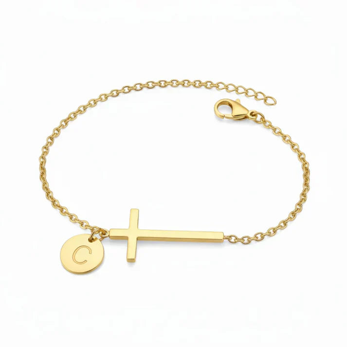 Elodryn™ Sacred Initial Bracelet – Personalized Cross