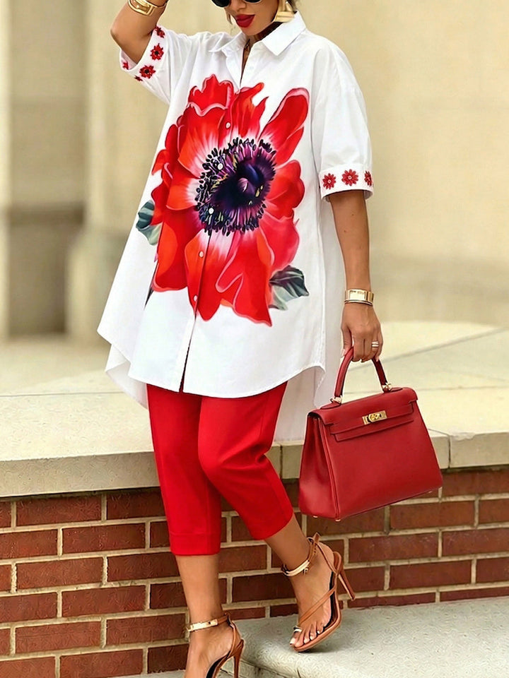 Dellira™ Artistic and Stylish Two-Piece Set with Floral Shirt and Pants