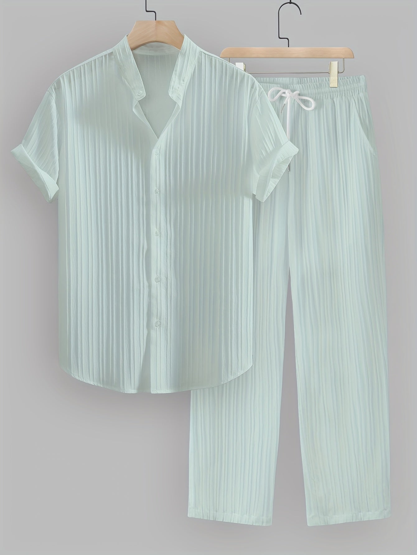Kavaroq™ Men's Summer Set with Mao Collar Shirt and Drawstring Pants