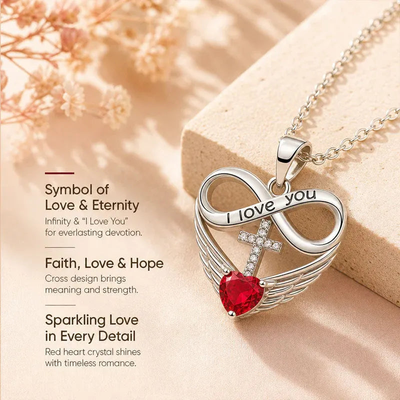 Valencia | Red Heart Necklace with Angel Wings and Cross