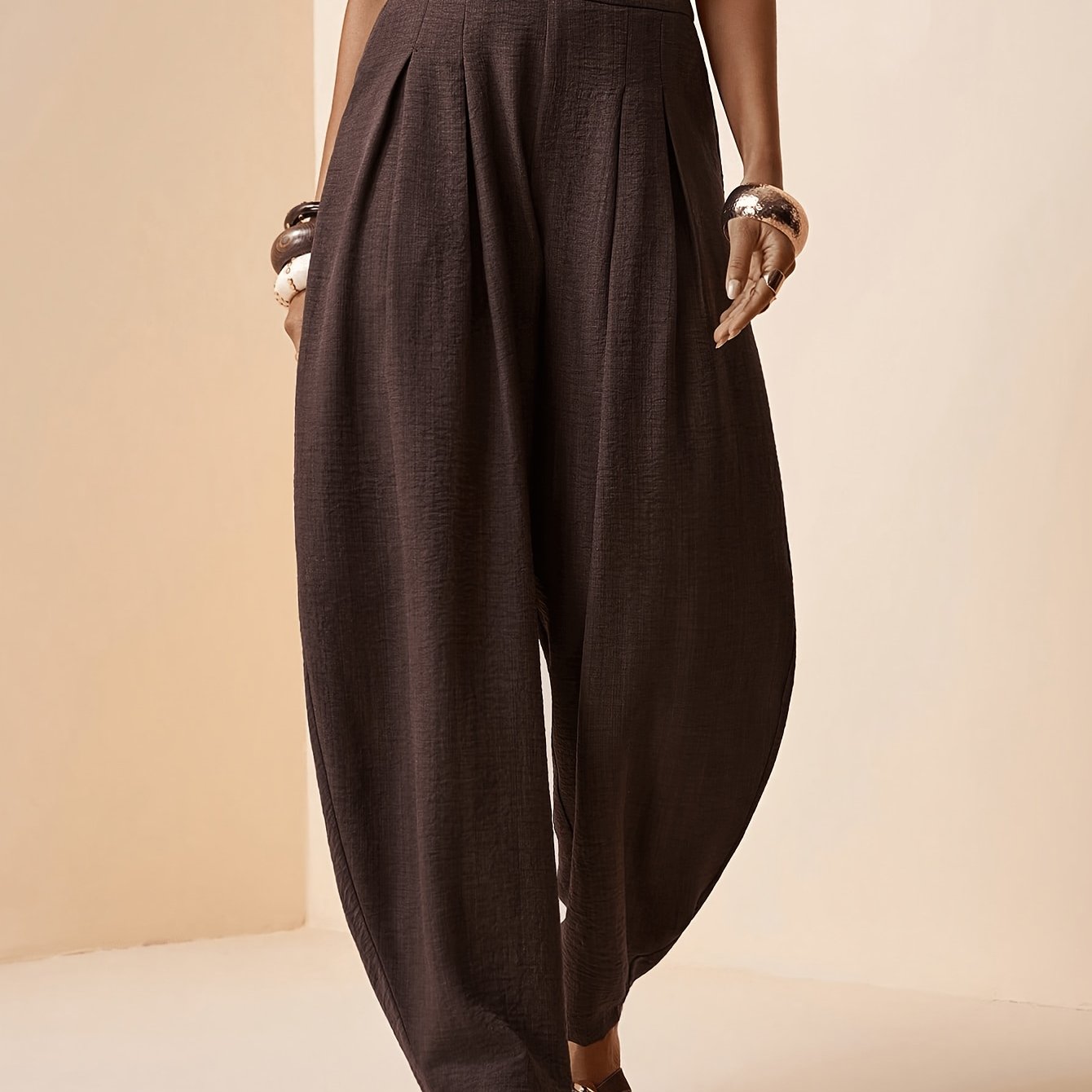 Droveaux | Elegant Straight Leg Pants with Elastic Waist and Pleats
