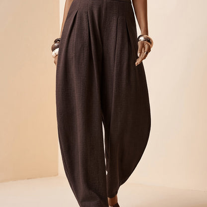 Droveaux | Elegant Straight Leg Pants with Elastic Waist and Pleats