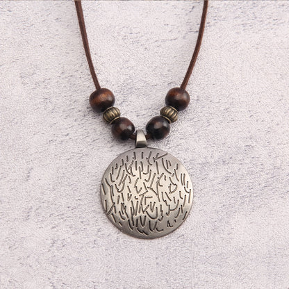 Vance | Vintage-Style Long Beaded Necklace with Round Pendant